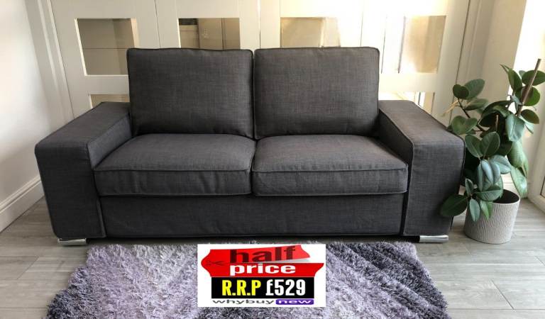 RRP:£529 IKEA KIVIK TWO SEAT SKIFEBO DARK GREY FABRIC SOFA CHROME OR STONE LEGS (LONDON DELIVERY)