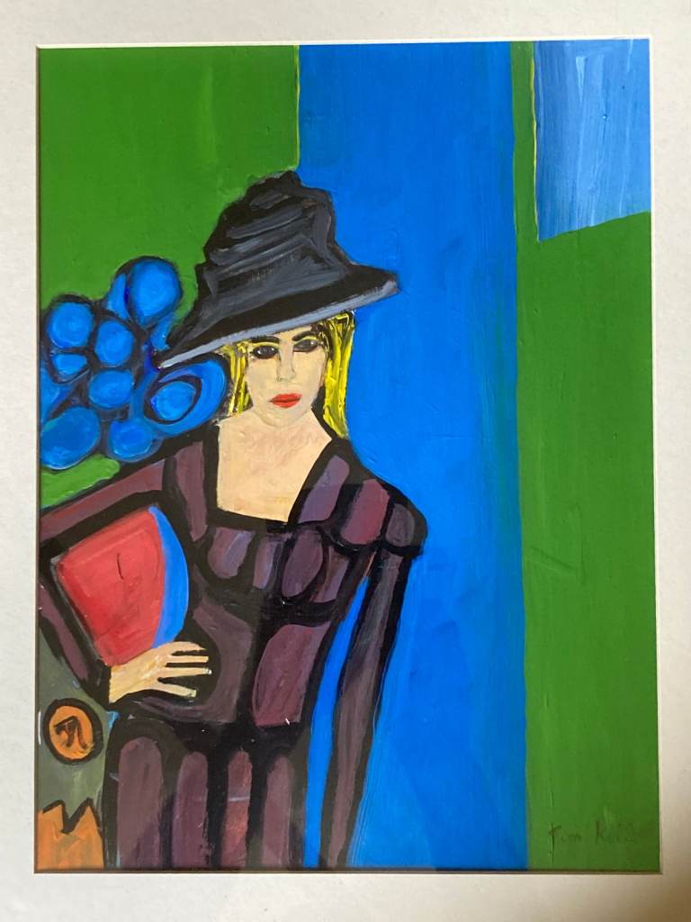 **O.N.O** Original figurative portrait painting in acrylic, titled 'The Hat' by Tim Killie