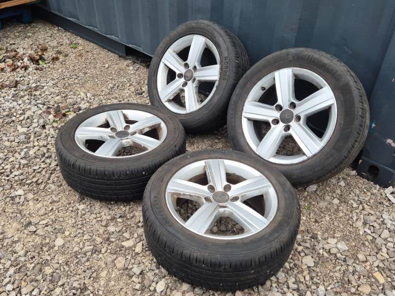 🌟Genuine Vw 16 inch alloy wheels 5x112 with MATCHING TYRES 7M++ GOLF PASSAT CADDY AUDI SKODA SEAT