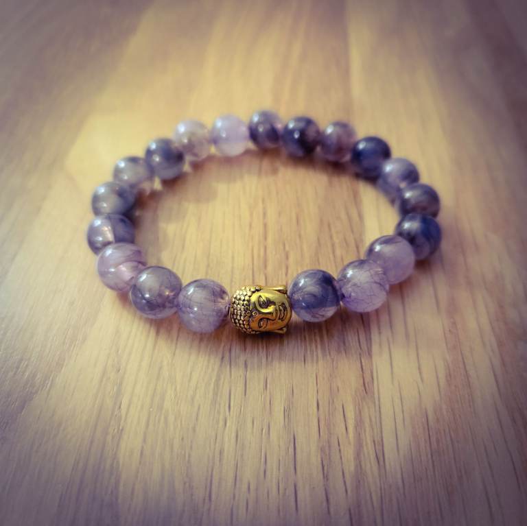 Handmade purple Buddha elasticated beaded bracelet *New*