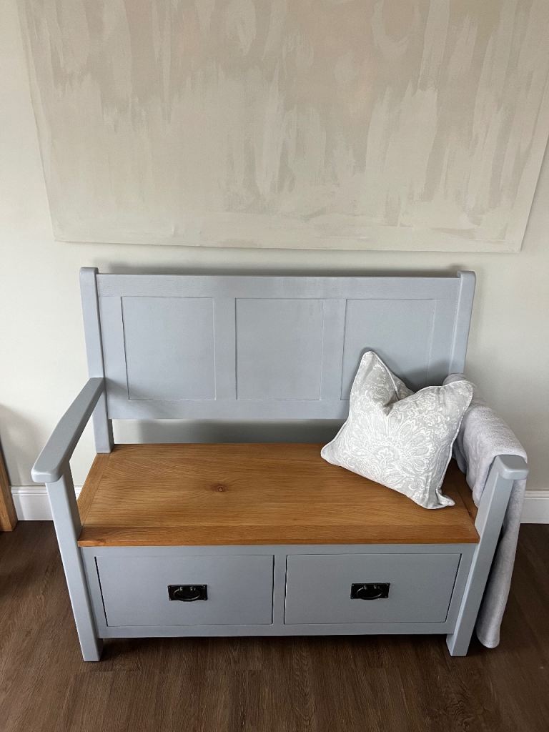 Cotswold Company Solid Oak Monks Shoes Bench RRP£580 Cotswold Grey