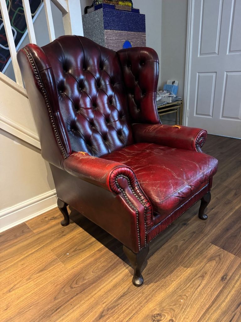 SOLD!!!Chesterfield Queen Anne wingback oxblood armchair 