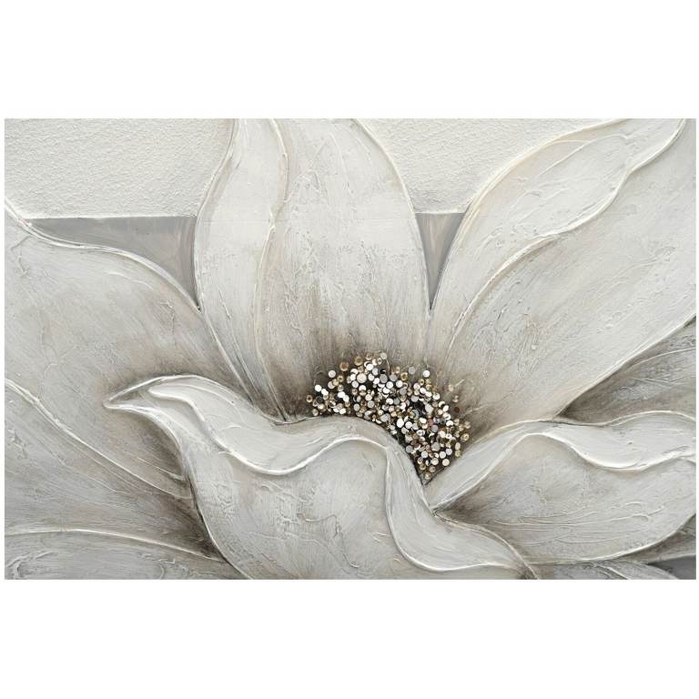 White & Grey 3D Embellished Flower Wall Art / Painting Canvas | 152 x 52 cm