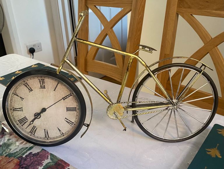 Decorative Gold Bicycle Clock - Good Condition