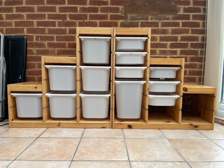2 x ikea Trofast Wooden Nursery Storage Unit with Plastic Tubs