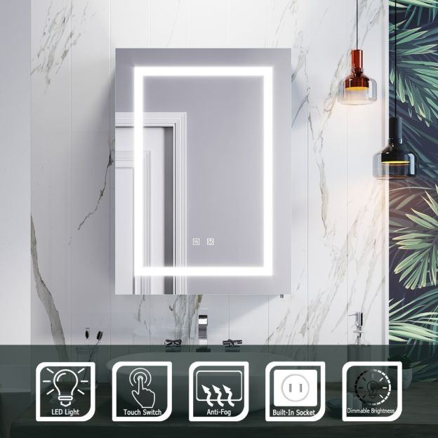 New Led Bathroom Cabinet Mirror with Demister and Shaver Socket 500 x 700mm RRP £280 Our Price £170