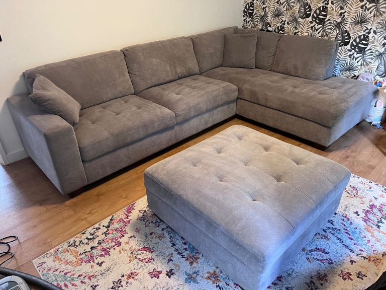 Thomasville Miles Grey Fabric Corner Sofa with Storage Ottoman