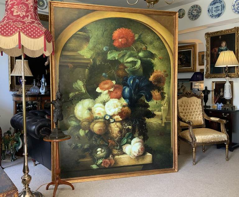 HUGE Dutch Floral Still Life Oil Painting Old Master 18thC Style Antique 7ft