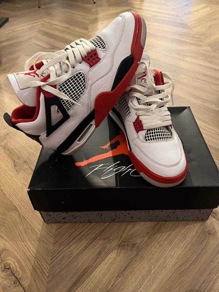 Nike Air Jordan 4 Retro Trainers - White/Red, As Good As New