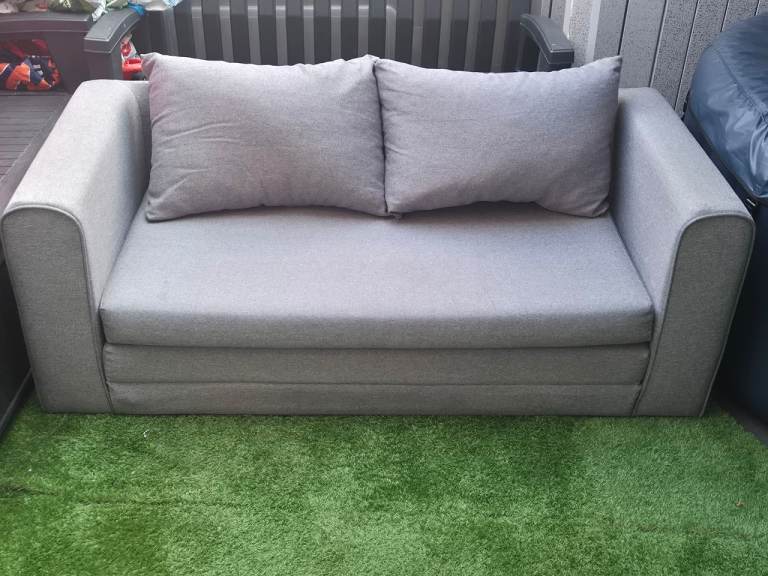 Grey Fabric Sofa Bed – Good Condition, Compact Size