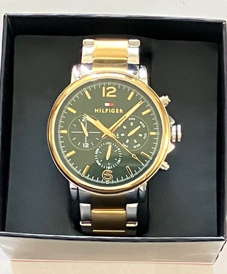 Men’s Tommy Hilfiger Green Dial Two Tone Quartz Watch.
