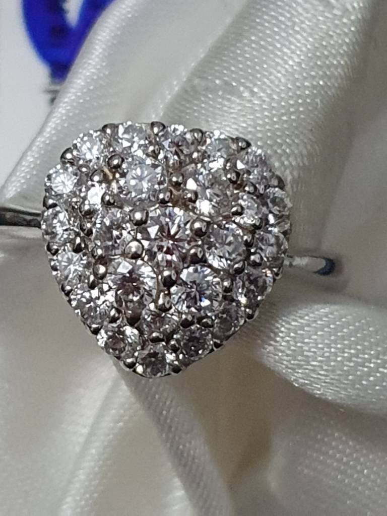 Like A Diamond White Cluster Heart Mossanite Ring Size L or S Silver 925 Platinum Overlay New 