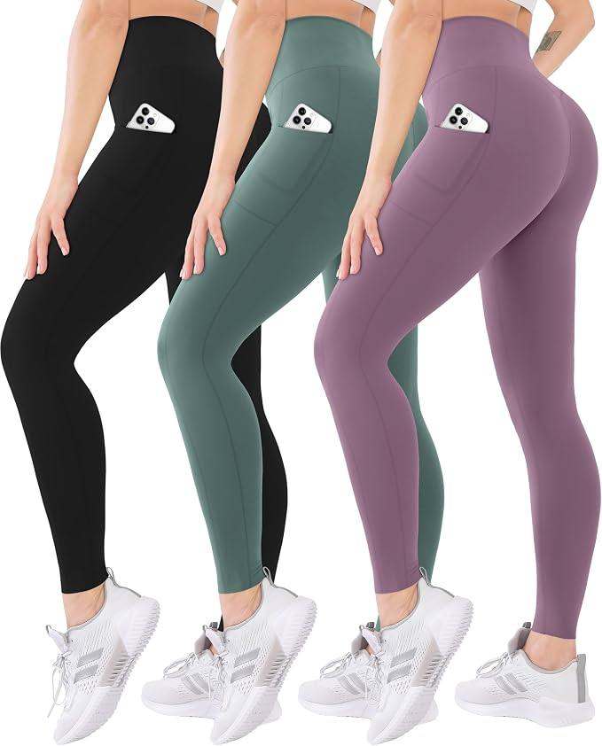 3-Pack High-Waisted Leggings for Women with Pockets