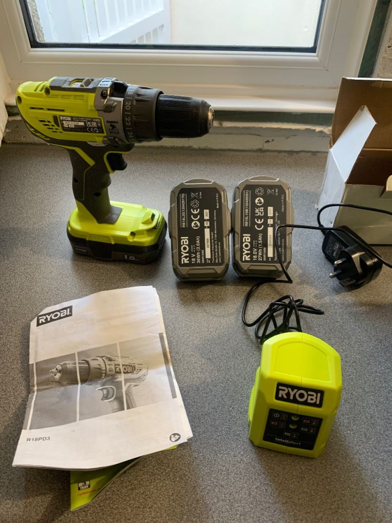 Ryobi Cordless Drill with 2 Batteries and Charger