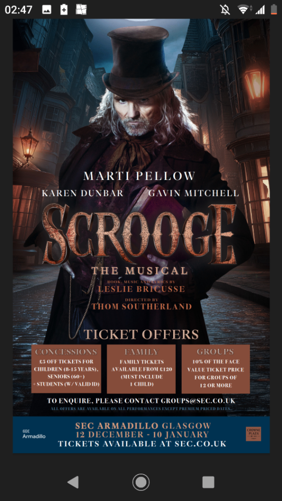 Scrooge The Musical Glasgow Christmas Carol Stage Theatre Show SECC Marti Pellow 