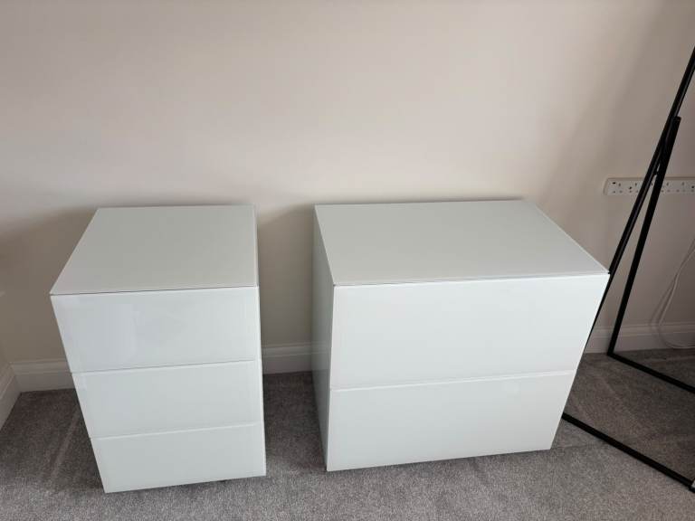 Next White Sloane Glass Collection Luxe 2 & 3 Drawer Bedside Tables