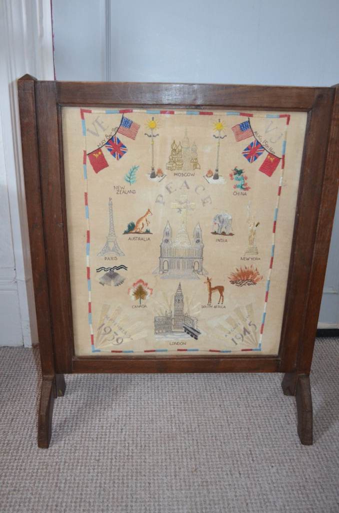 AMAZING!  WW2 TAPESTRY NEEDLE POINT 1939 - 45 FLAGS OF COMMONWEALTH  VE DAY  VJ USA