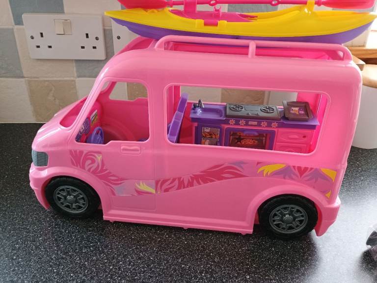 Barbie type campervan and canoe
