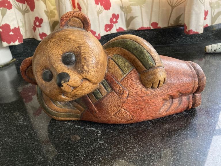 Reclining vintage hardwood bear. NOW REDUCED FOR QUICK SALE