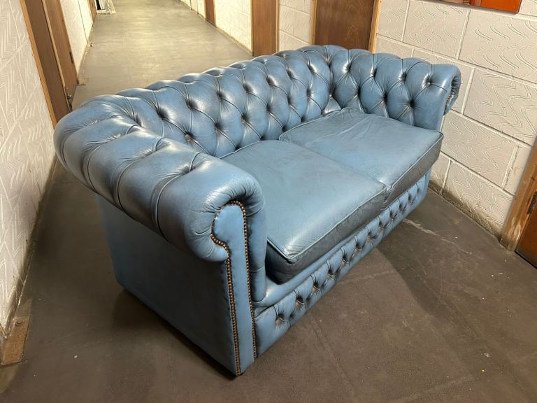 Blue Leather Chesterfield style sofa  