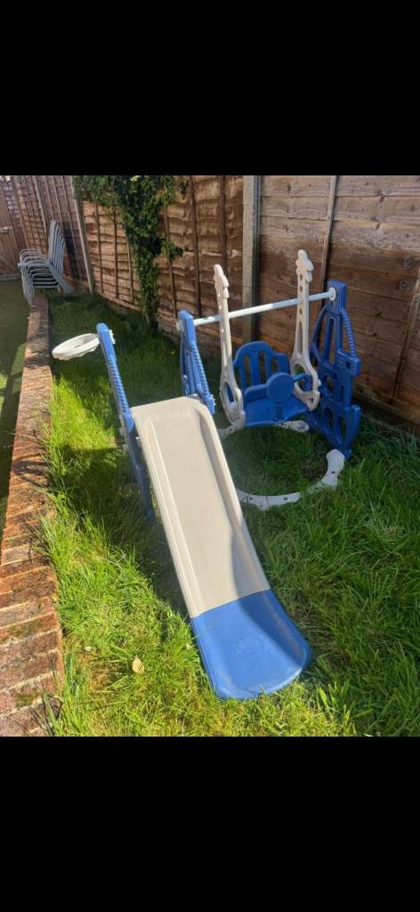 Kids Outdoor Slide & Swing Set – Blue and Grey, Good Condition