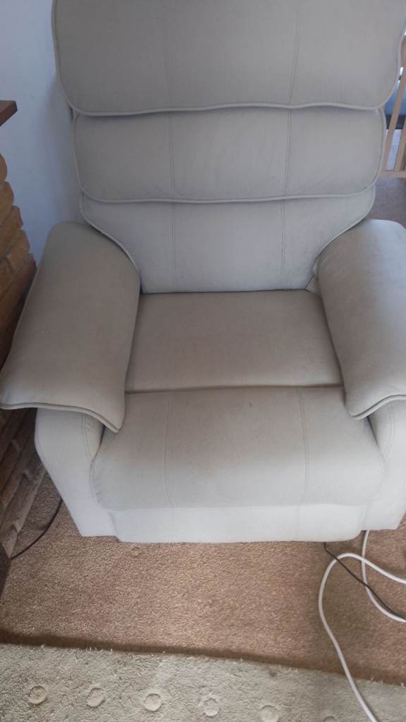 Comfortable Recliner Armchair - Cream Fabric, Good Condition