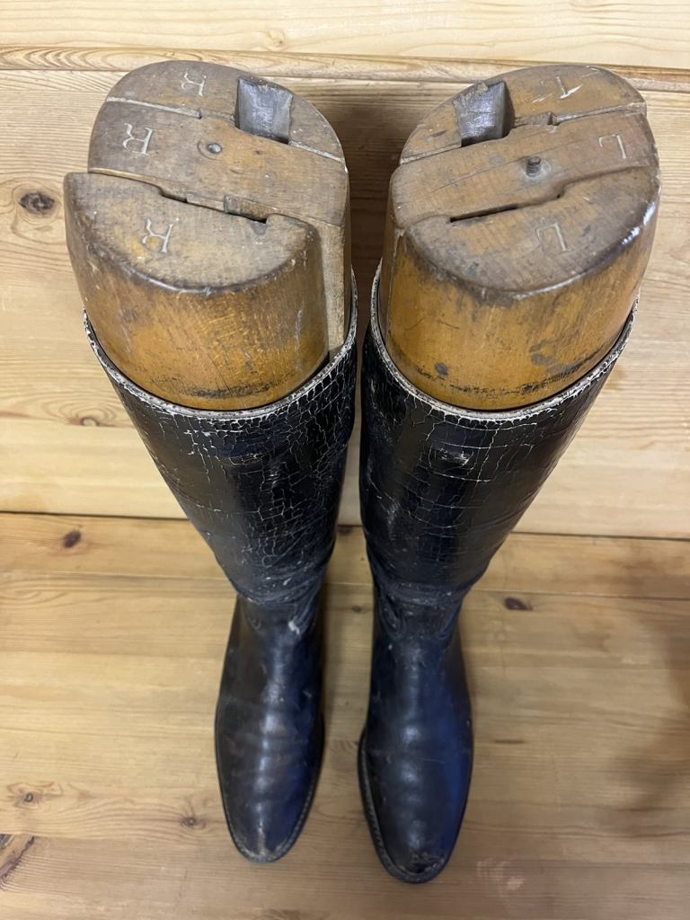 Vintage Black leather riding boots with wooden boot trees