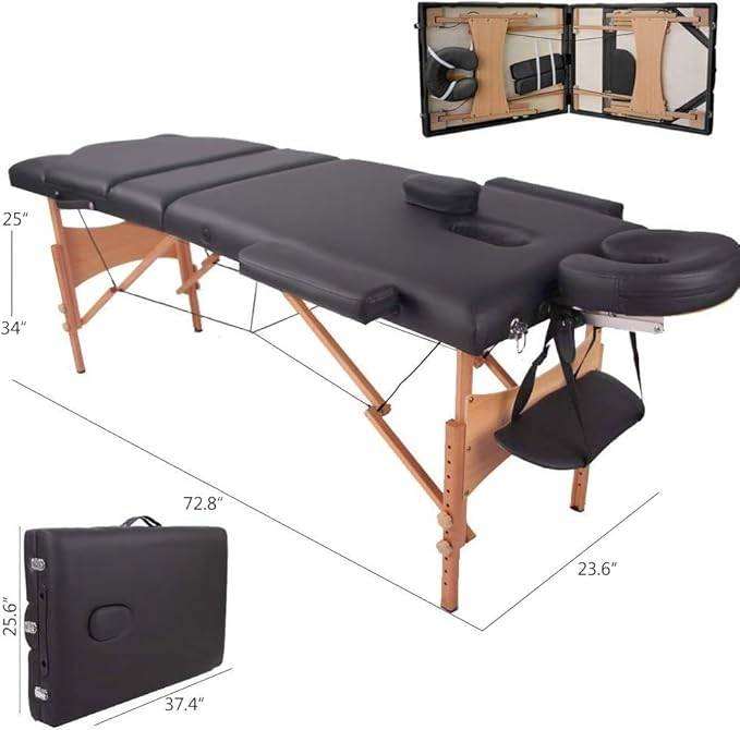 Vesgantti Portable Massage Bed Table - Metal Headrest Support/Carry Bag (Black)