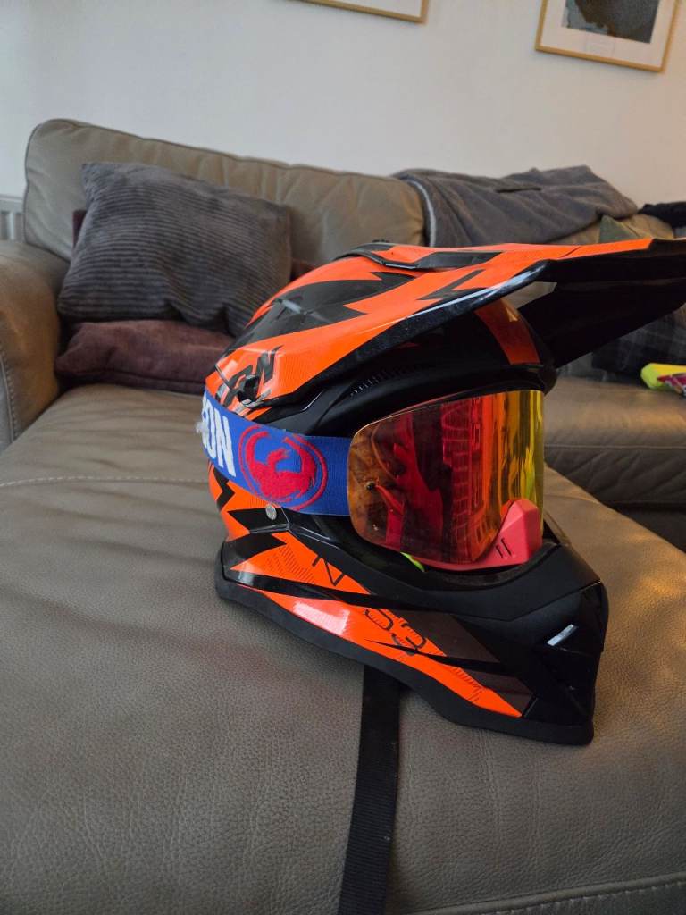 Nolan motorbike helmet and nfx goggles