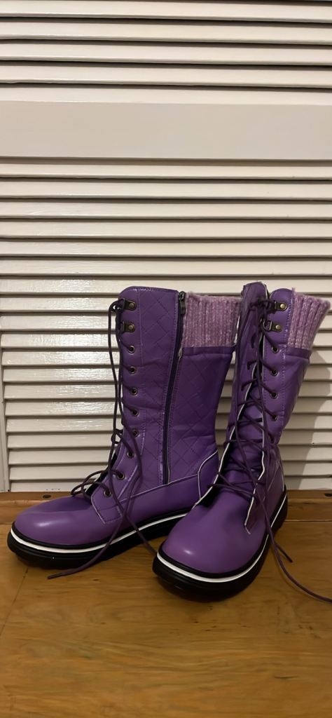 women's purple quilted mid-calf lace-up boots