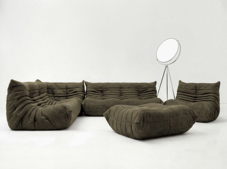 LIGNE ROSET 5 PIECE TOGO SET IN KHAKI/MOSS GREEN MICROFIBRE
