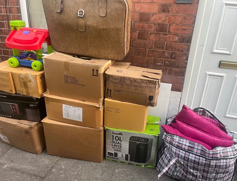 9 Large Boxes Plus Suitcase Full Of Carboot Items, Bric a Brac etc, Plus Bag Of Cushions etc.