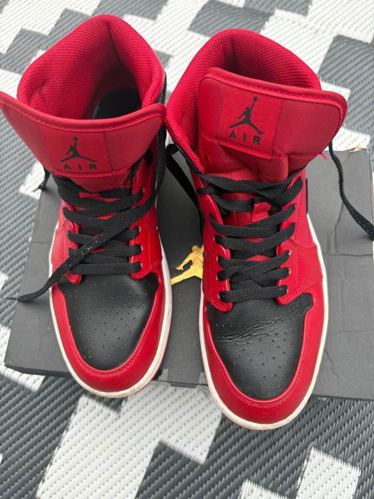 Nike Air Jordan 1 Mid Trainers – Red/Black, UK 8