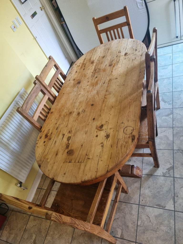 Solid Wood Dining Table with Drawers and 6 Chairs + 1 baby wooden chair