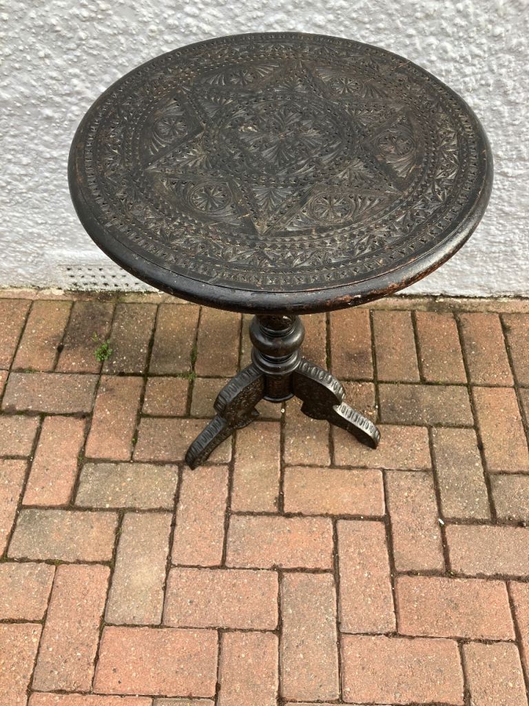 Vintage Carved Wooden Side Table 