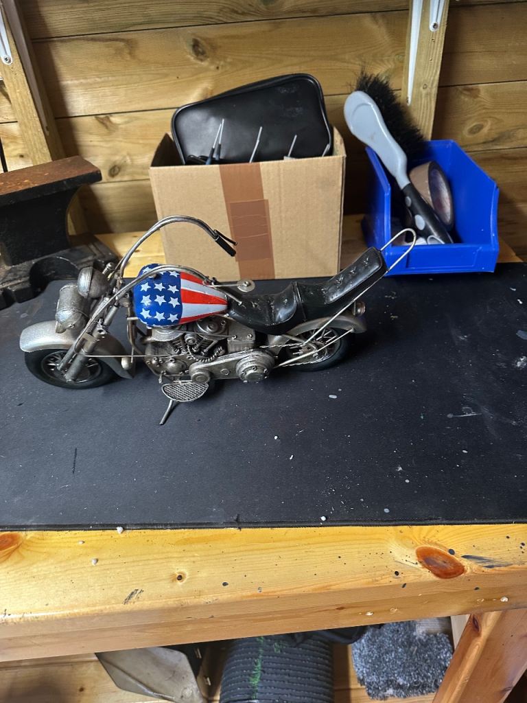 Vintage-style Metal Model Vehicles - Motorcycle, Car, Race Car