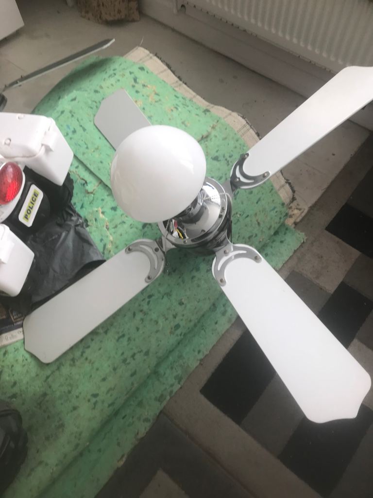 Ceiling Fan with Light – White Blades, Chrome Finish