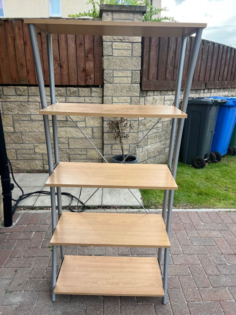 Light Wood and Metal Shelving Unit – Good Condition