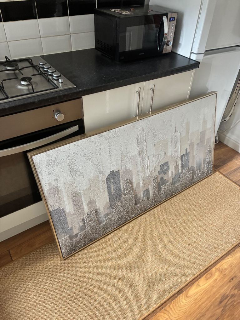 Large Framed Cityscape Painting - Grey Tones