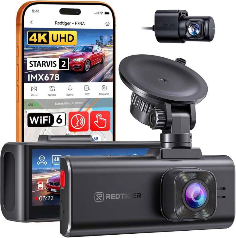 REDTIGER F7NA 4K Dual Dash Cam, STARVIS 2 IMX678, 8MP, 5GHz WiFi, 4K, GPS, New