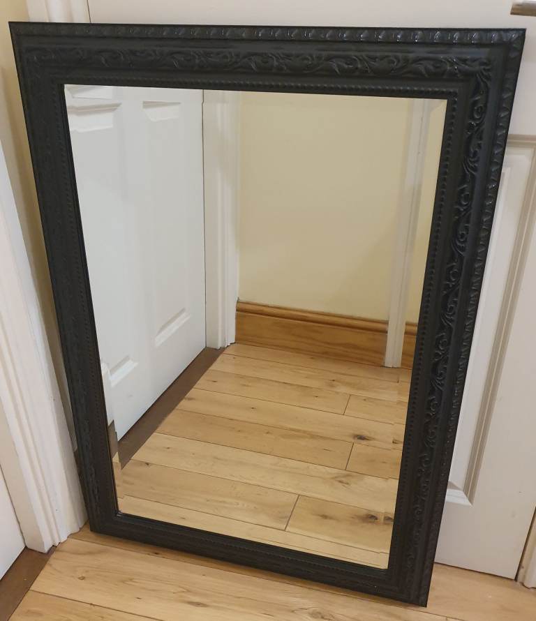 Large AVALON Black Carved Antique Style Frame Mirror 64.5 x 90cm COLLECT NW9