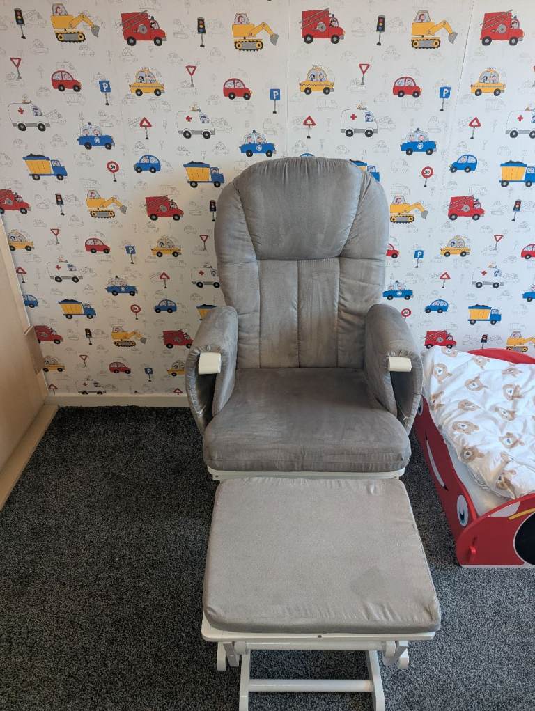 Grey Glider Chair and Footstool – Good Condition