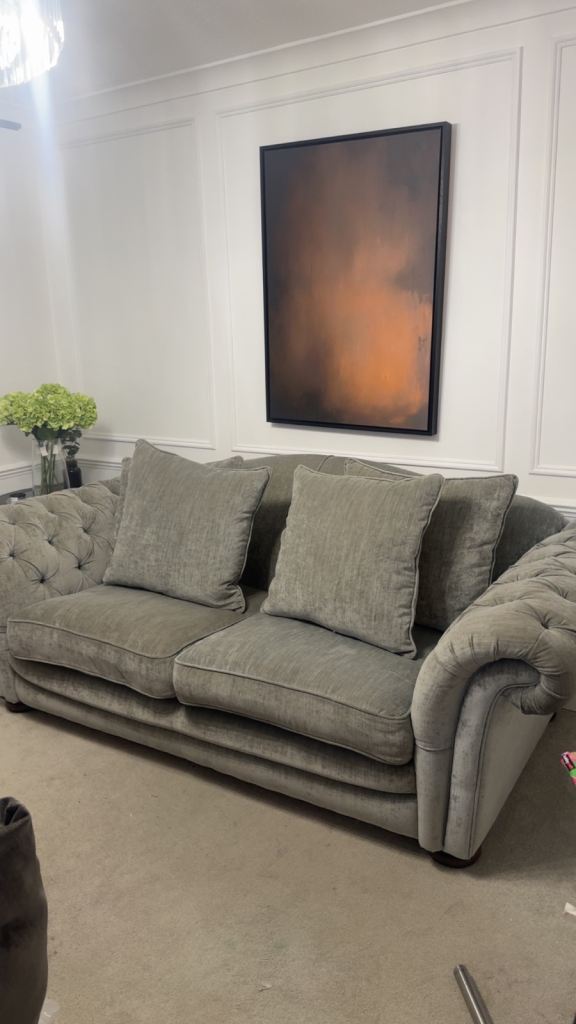 (FREE) 3 seater grey Velvet Sofa - Furniture Village 