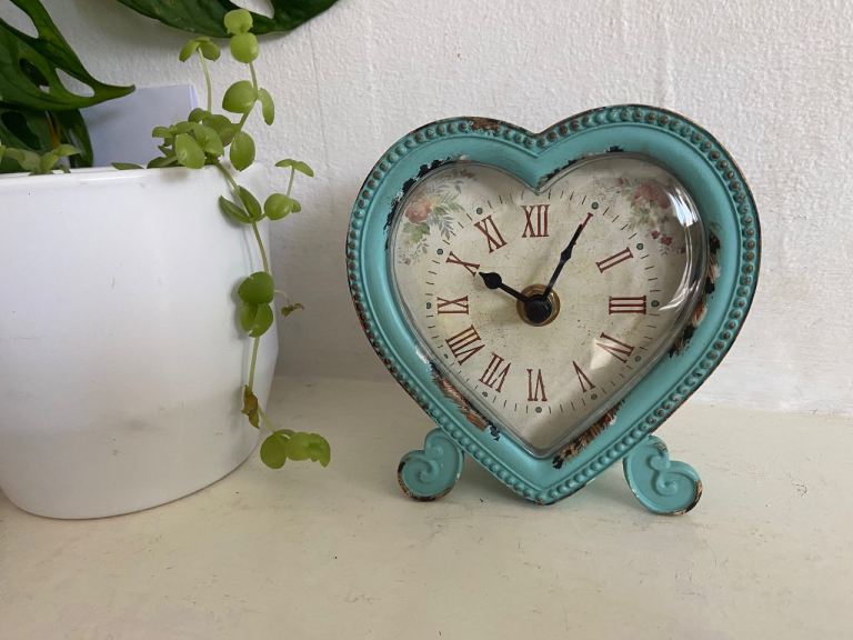 Sass & Belle Boudoir Heart Clock – Blue Metal, Brand New