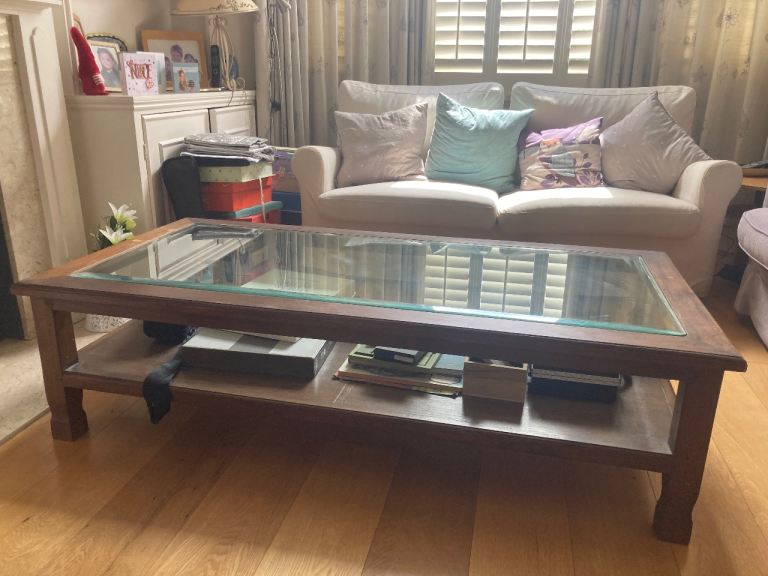 Large coffee table - teak with a glass top