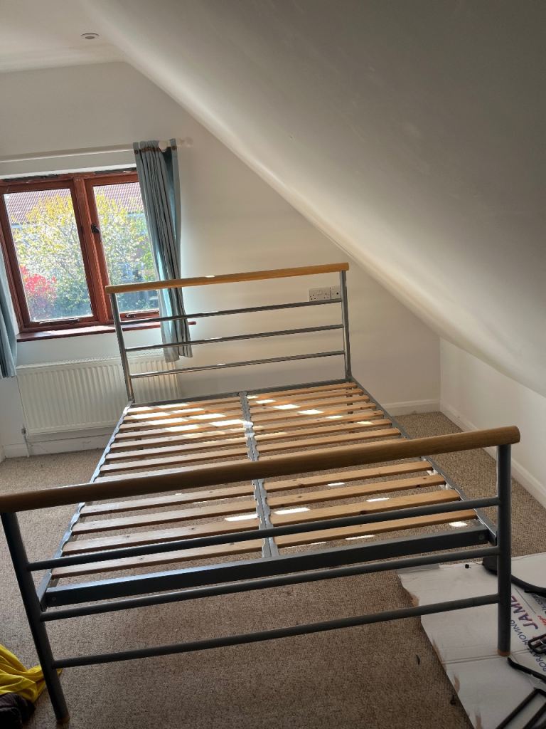 Double sturdy metal bed frame with headboard