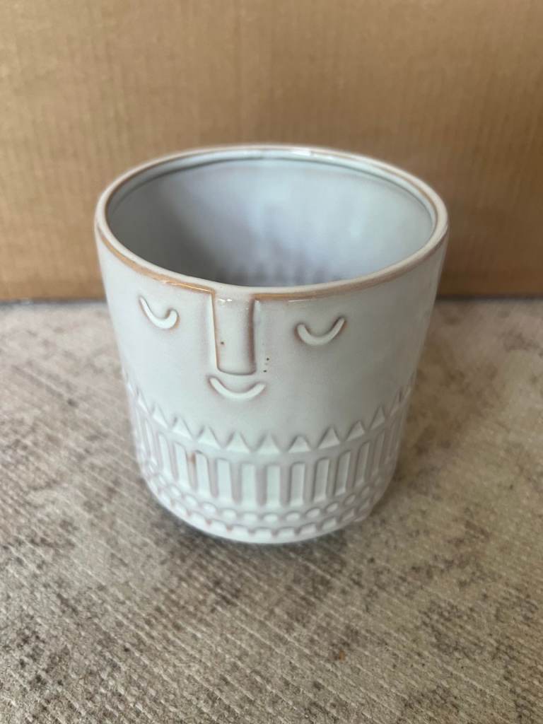 2 x Grey Ceramic Face Planter Pot – Brand new