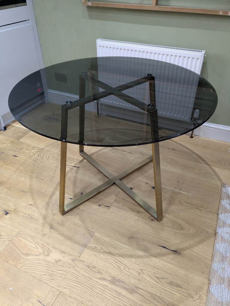 Round Glass Dining Table with Metal Base