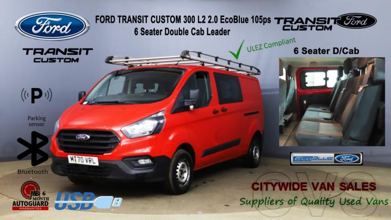 2021 Ford Transit Custom 2.0 EcoBlue 105ps Low Roof 6 Seater Double Cab Leader Van PANEL VAN Dies...
