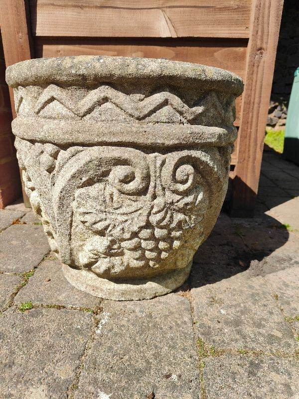 Large vintage cast stone planter or plant pot